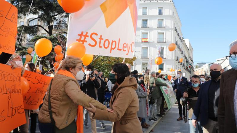 PP, Ciudadanos y Vox se han unido a la manifestación frente al Congreso contra la 'Ley Celaá'. Europa Press